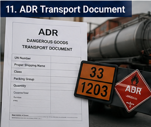 ADR-transportdokument för farligt gods som används vid transport av farliga ämnen i Europa