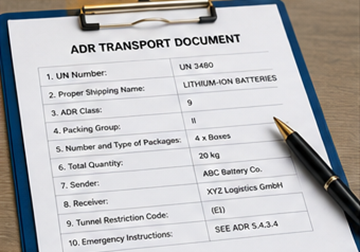 ADR-transportdokument och pappersarbete för sändningar med litiumbatterier