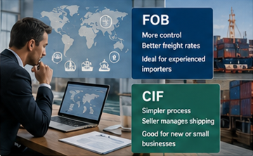 Importör som jämför FOB- och CIF-alternativ för internationell godstransport