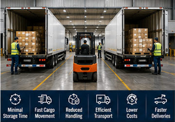 Cross-dockingterminal som flyttar pallar direkt mellan lastbilar