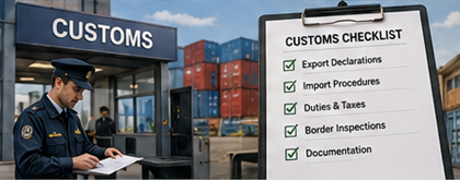 Tulltjänstemän som kontrollerar internationellt gods och transportdokument för import- och exportflöden