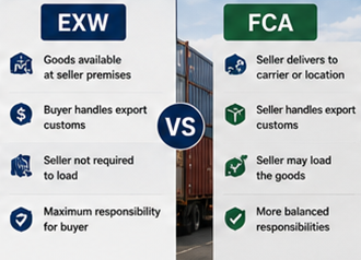 Jämförelse mellan EXW och FCA-leveransvillkor i internationell logistik