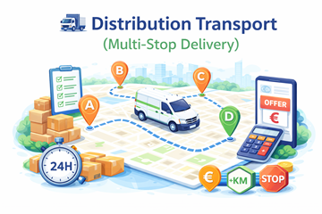 Distributionstransport med flera leveransstopp på en rutt som visar logistik med flera stopp och flexibel prissättning