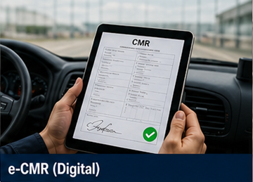 Förare som använder en surfplatta för att signera digitalt CMR-dokument eCMR i ett logistiksystem