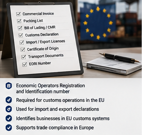 Europeisk tullregistrering och EORI-nummer som används i internationell logistik