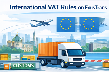 Europeiska och internationella logistikrutter med momsregler och regelefterlevnad för gränsöverskridande transporter