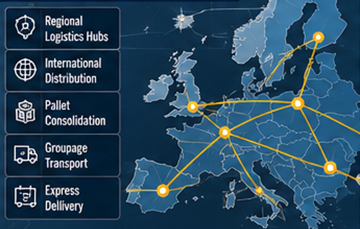 Europeiskt transportnätverk som använder cross-dockinghubbar och distributionscenter