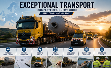 Specialtransportlastbil som transporterar överdimensionerat industrigods på en europeisk motorväg med eskortfordon