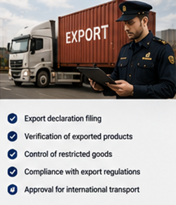 Exportgods och tulltjänstemän som hanterar dokument för internationella sändningar