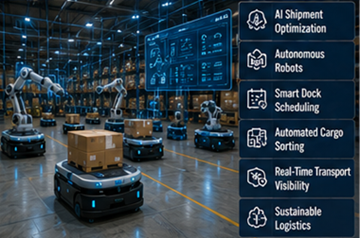 Framtida automatiserad cross-dockinganläggning med robotik, AI och smart logistkteknik