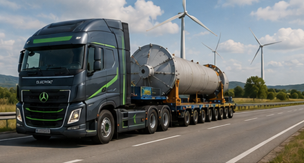 Modern konvoj för överdimensionerat gods som representerar framtiden för europeisk tungtransport