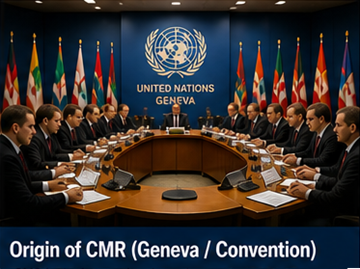 Internationellt transportkonventionsavtal i Genève som visar ursprunget till CMR-konventionen för vägfrakt