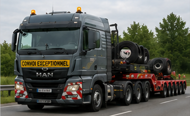 Låglastare, modulsläp och tungtransportdragbil som används för specialtransport