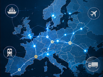 Internationella logistiktransportrutter i Europa med synlighet för sändningsspårning