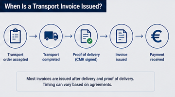 Logistikprocess som visar leveransslut och arbetsflöde för utfärdande av faktura