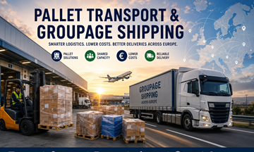 Europeisk palltransport och styckegods (groupage) med logistikutlastbilar lager pallar och fraktoperationer