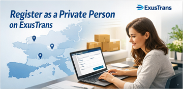 Registreringsformulär för privatperson på ExusTrans med personuppgifter och aktivering via e-post