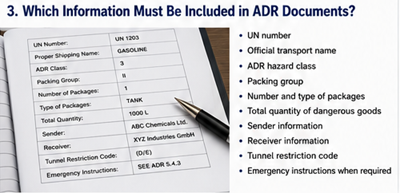 Obligatoriska informationsfält i ADR-transportdokument för farligt gods