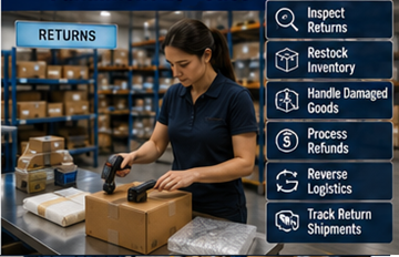 Lager som hanterar returnerade produkter i ett fulfillmentcenter