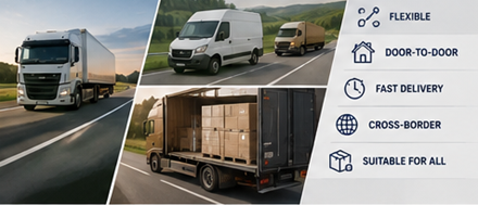 Europeiska vägtransporter med logistiklastbilar på motorvägar och leveransrutter