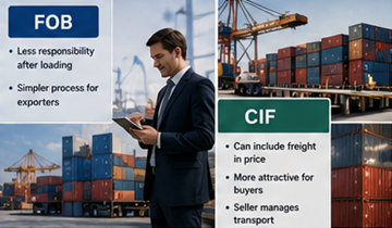 Exportör som hanterar internationell godssändning och fraktavtal