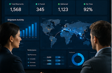 Supply chain-ansvariga som övervakar spårningsanalys och logistikdashboards