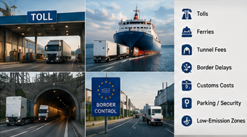 Europeiska avgiftsbelagda vägar, färjetransporter och gränslogistikkostnader för internationell frakt