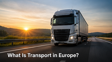 Europeiskt transportsystem lastbilar tåg fartyg och flyg som flyttar varor i Europa logistiknätverk
