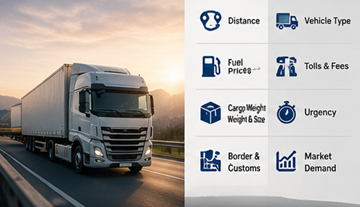 Prispåverkande logistikfaktorer inklusive avstånd, bränsle, vägtullar, gods och transportplanering i Europa