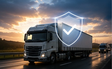 Lastbilstransport och godsskydd som representerar försäkring och riskhantering inom logistik