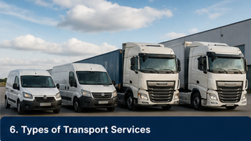 Olika transporttjänster: lastbilar, skåpbilar, expressleverans, logistikkategorier