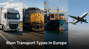 Olika transporttyper i Europa lastbil skåpbil containerfartyg godståg logistikjämförelse
