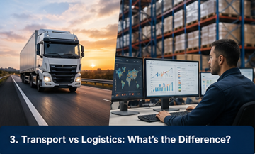 Jämförelsediagram som visar skillnaden mellan transport- och logistikprocesser