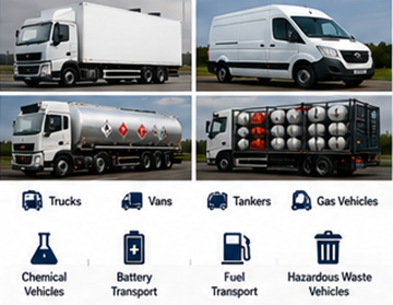 Lastbilar, skåpbilar, tankfordon och transportfordon som kräver ADR-efterlevnad i Europa