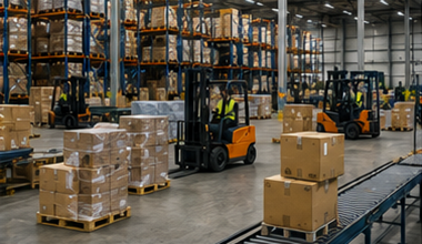 Lagring och styckegodslogistik med sortering av pallar gaffeltruckar distributionscentraler och godshantering
