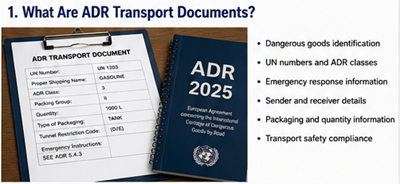 ADR-handlingar för farligt gods och transportdokumentation förklarade