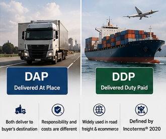 Internationella frakter och logistikflöden som förklarar handelsvillkoren DDP och DAP