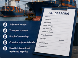 Konossement som fraktdokument med lastcontainrar och logistikoperationer